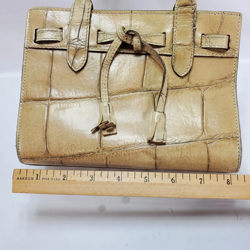 Dooney & Bourke Satchel Beige Croc Embossed Leather Tassel‎ Made in Italy Small